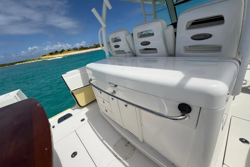  Yacht Photos Pics 2010 Boston Whaler 370 Outrage boat interior with seating, ocean view, and clear sky.