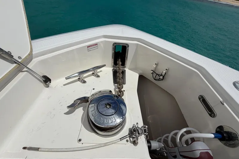  Yacht Photos Pics Bow area of 2010 Boston Whaler 370 Outrage with anchor winch and ocean view.