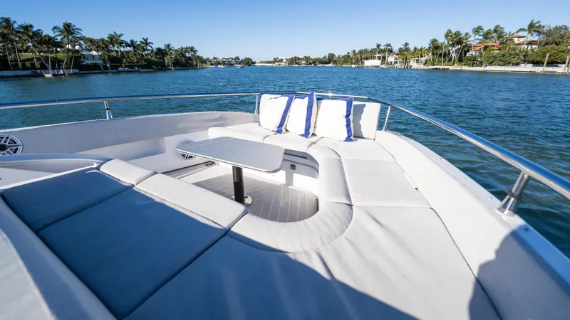 G-jazss Yacht Photos Pics Luxurious 2022 Azimut Verve 47 yacht with elegant seating on a sunny day.