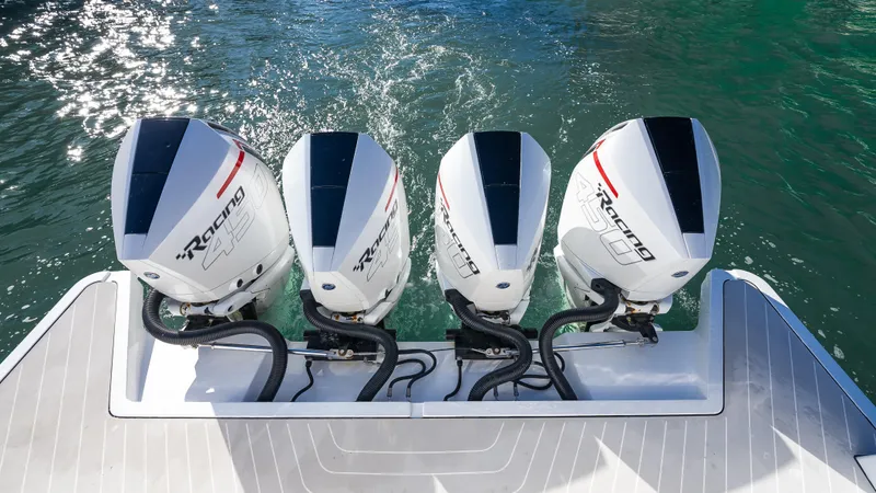 G-jazss Yacht Photos Pics Four powerful outboard engines on a 2022 Azimut Verve 47 yacht.