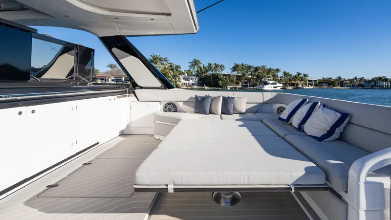 G-jazss Yacht Photos Pics Luxurious 2022 Azimut Verve 47 yacht with spacious sun deck and elegant seating.