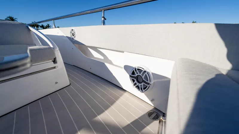 G-jazss Yacht Photos Pics 2022 Azimut Verve 47 boat interior with sleek design and built-in speakers.