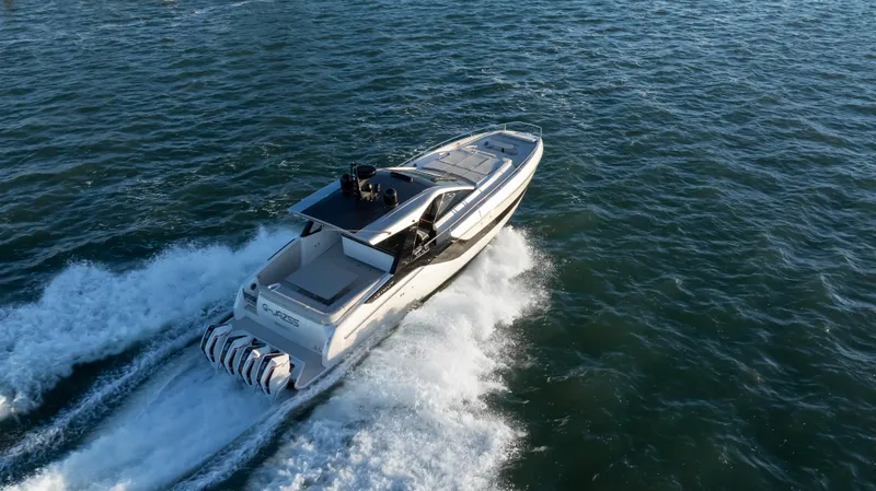 G-jazss Yacht Photos Pics 2022 Azimut Verve 47 yacht cruising on open water, showcasing sleek design and powerful engines.