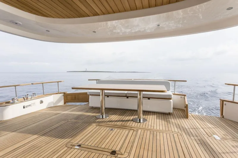 Sasga Yachts 68 Flybridge Yacht Photos Pics Spacious deck of 2026 Sasga Yachts Menorquin 68 FB with ocean view.