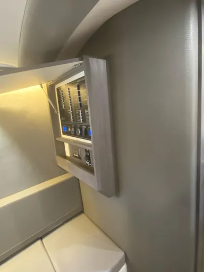  Yacht Photos Pics Control panel inside Hanover 387, 2025 model, with modern design and illuminated switches.