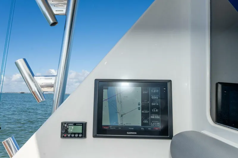 Stay Salty Yacht Photos Pics Garmin navigation system on 2009 Viking 50 Convertible yacht, with ocean view.