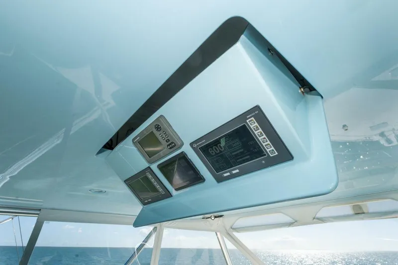 Stay Salty Yacht Photos Pics Control panel of 2009 Viking 50 Convertible yacht with digital displays.