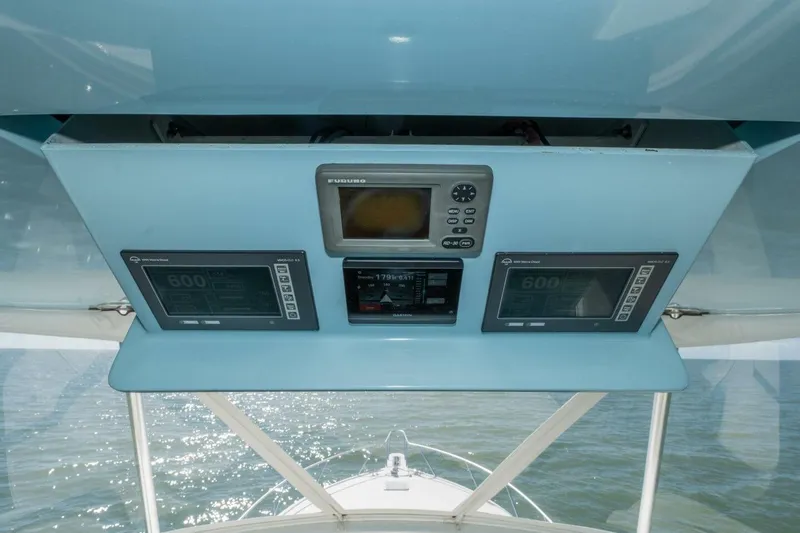 Stay Salty Yacht Photos Pics 2009 Viking 50 Convertible boat dashboard with navigation and control displays.