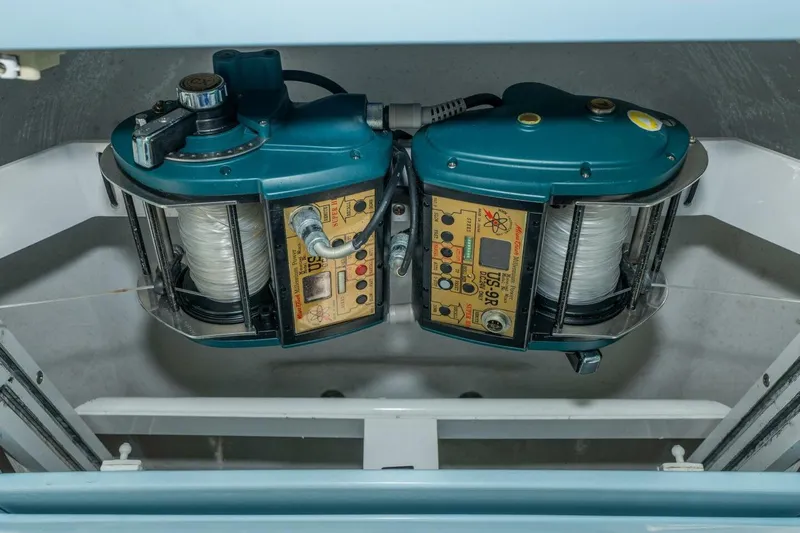 Stay Salty Yacht Photos Pics Dual electric fishing reels on a 2009 Viking 50 Convertible boat.