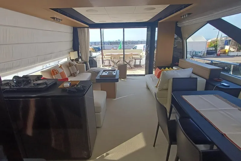  Yacht Photos Pics Luxurious interior of 2018 Azimut 77S yacht with modern furnishings and elegant decor.