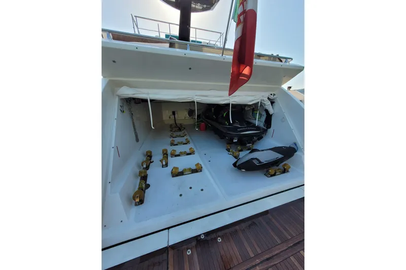  Yacht Photos Pics 2018 Azimut 77S yacht garage with jet ski and equipment.