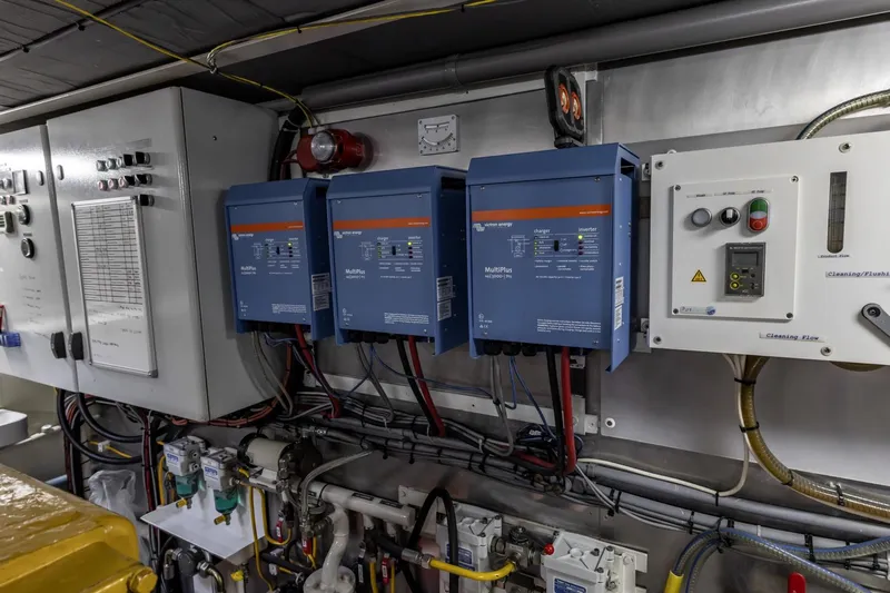 San Gottardo Yacht Photos Pics Electrical control panel in 2009 Altena Expedition yacht engine room.