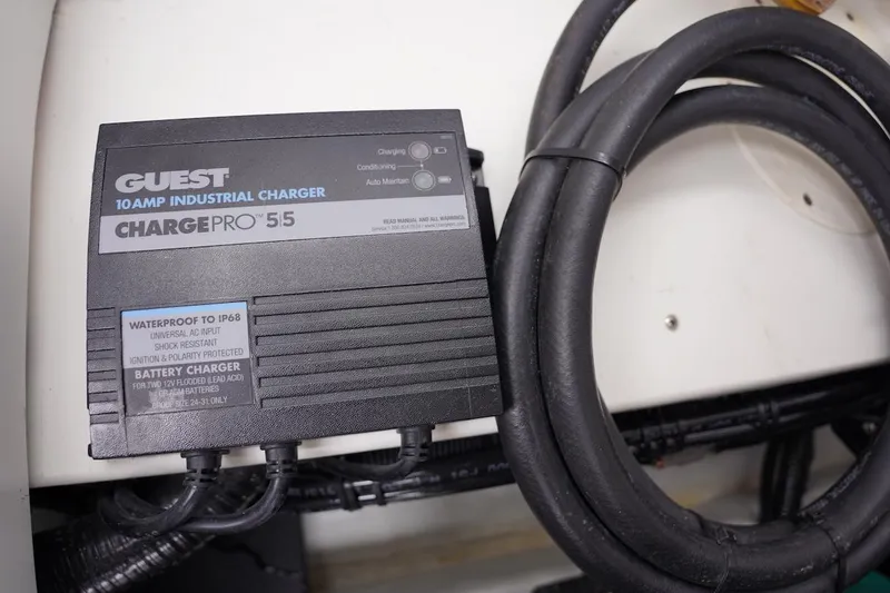 Tender 2 Yacht Photos Pics 10 Amp industrial charger in a 2020 Novurania Chase boat, waterproof design, ChargePro 55 model.