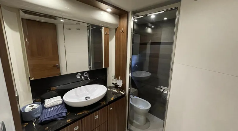 Grace Yacht Photos Pics Luxurious bathroom in 2016 Absolute NAVETTA 58 yacht with modern fixtures and elegant design.