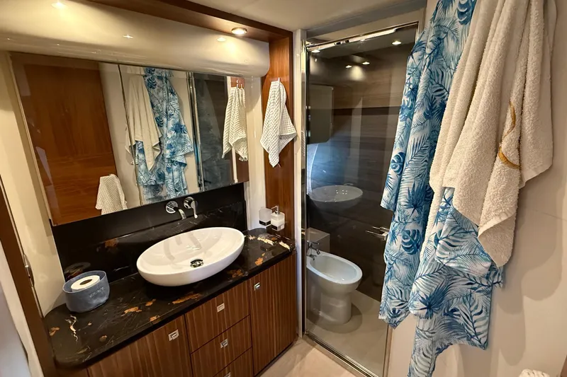 Grace Yacht Photos Pics Luxurious bathroom in 2016 Absolute NAVETTA 58 yacht with elegant fixtures and modern design.