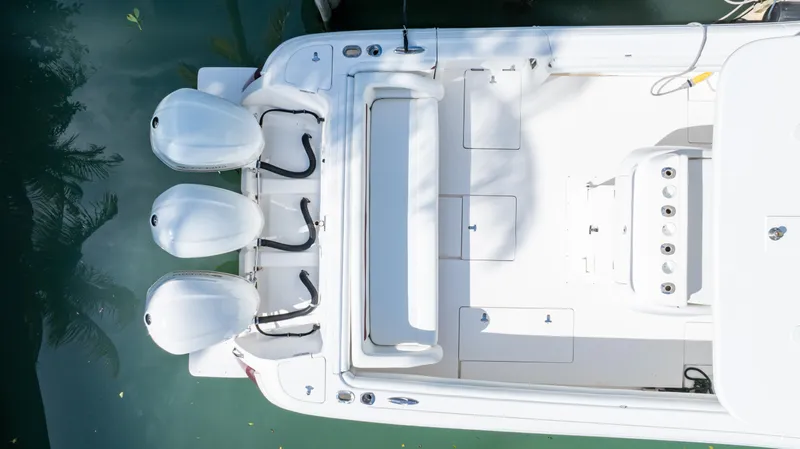  Yacht Photos Pics Overhead view of 2012 Intrepid 400 Center Console boat with triple engines.