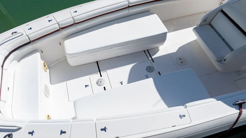  Yacht Photos Pics 2012 Intrepid 400 Center Console boat interior with white seating and deck.