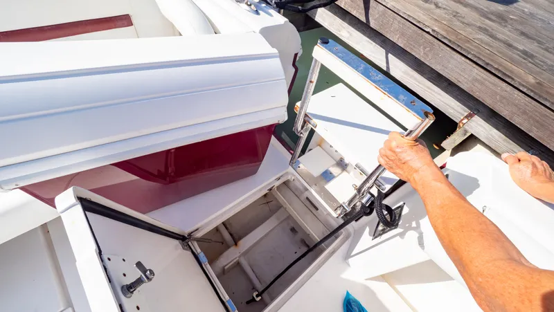  Yacht Photos Pics 2012 Intrepid 400 Center Console boat with open hatch and ladder.