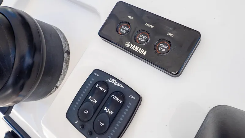  Yacht Photos Pics Control panel of a 2012 Intrepid 400 Center Console boat with Yamaha controls.