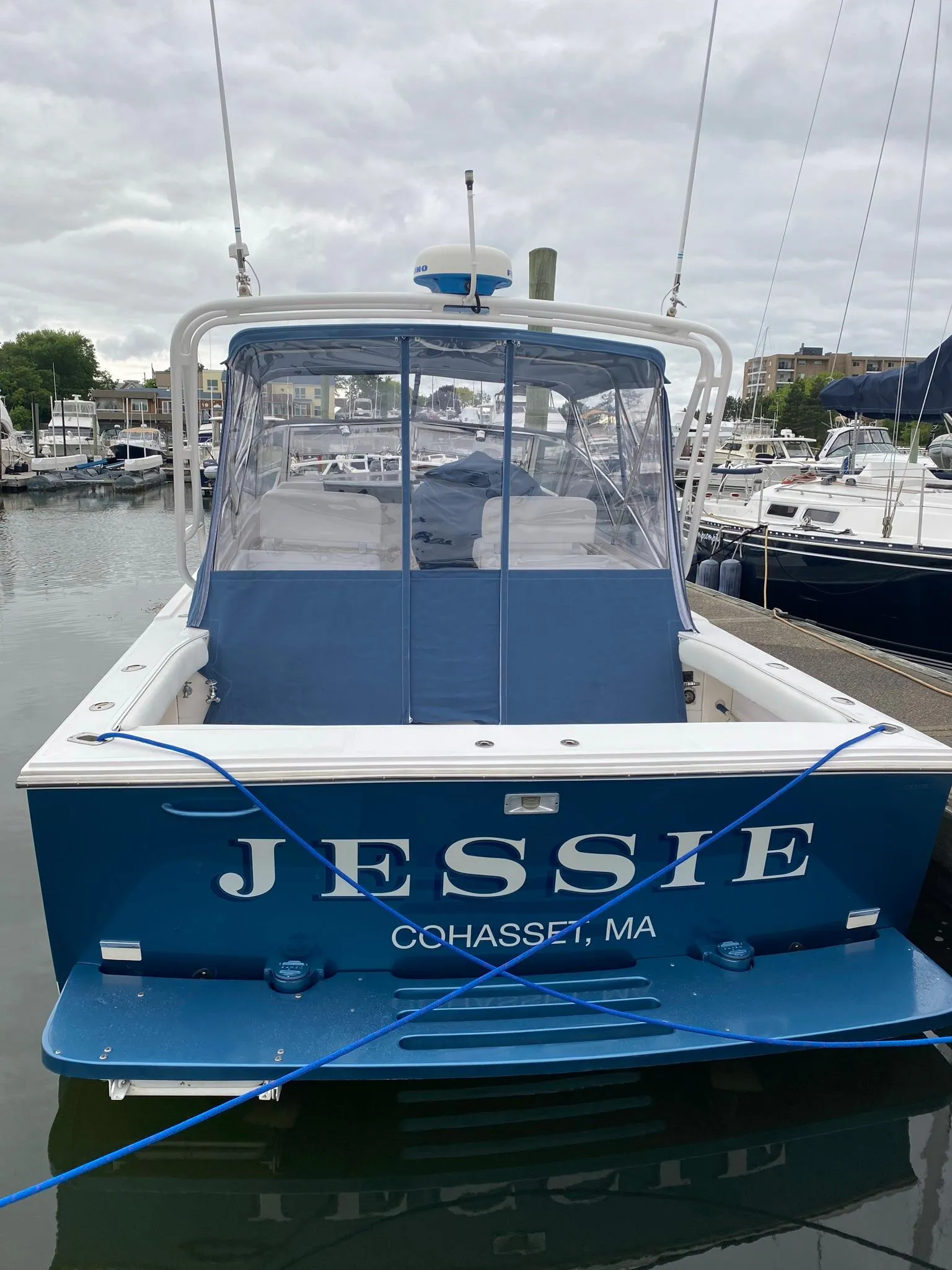 1995 Blackfin 29-2 Combi boat named "Jessie" docked in Cohasset, MA.