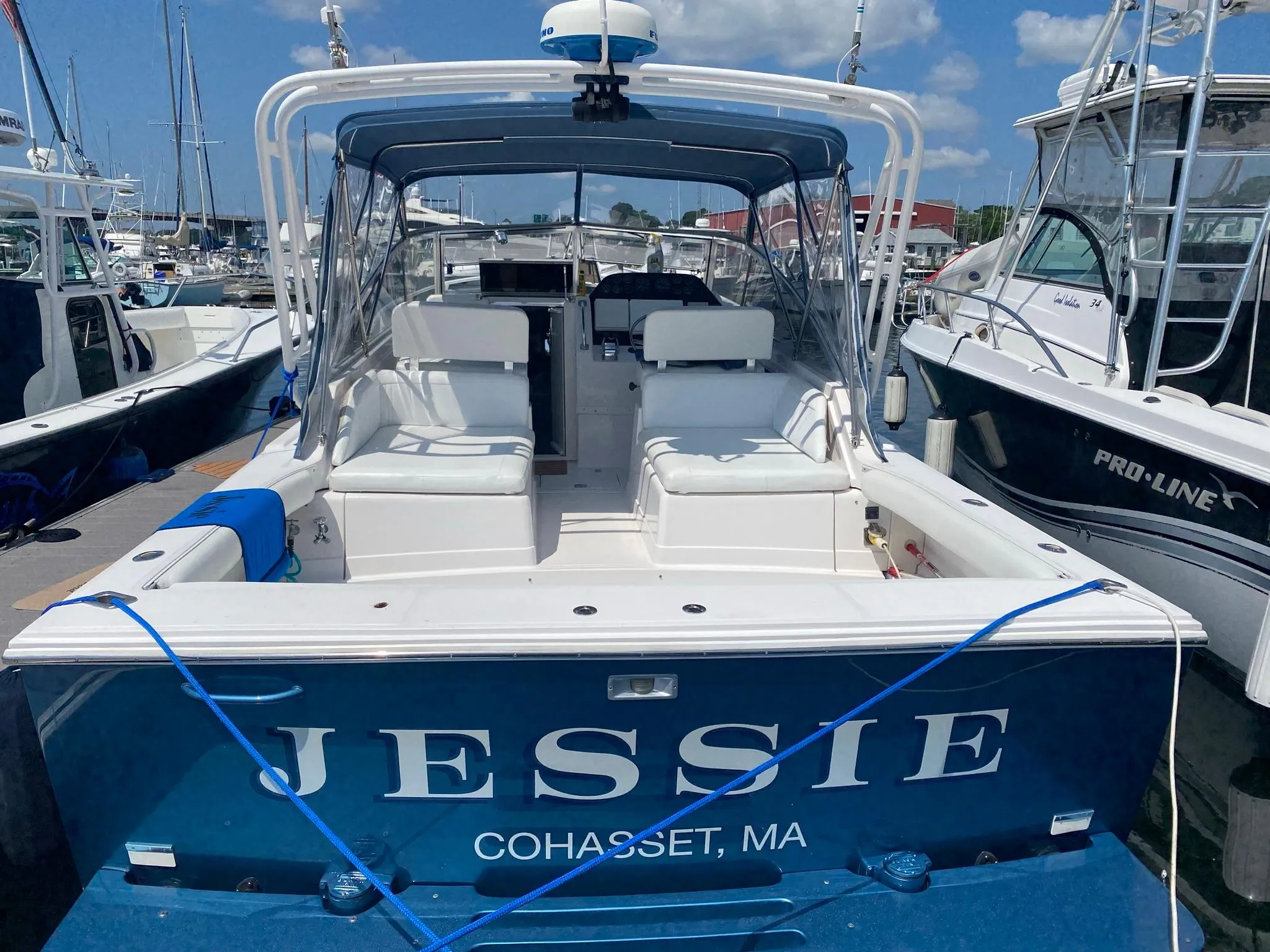 1995 Blackfin 29-2 Combi boat named "Jessie" docked in Cohasset, MA.