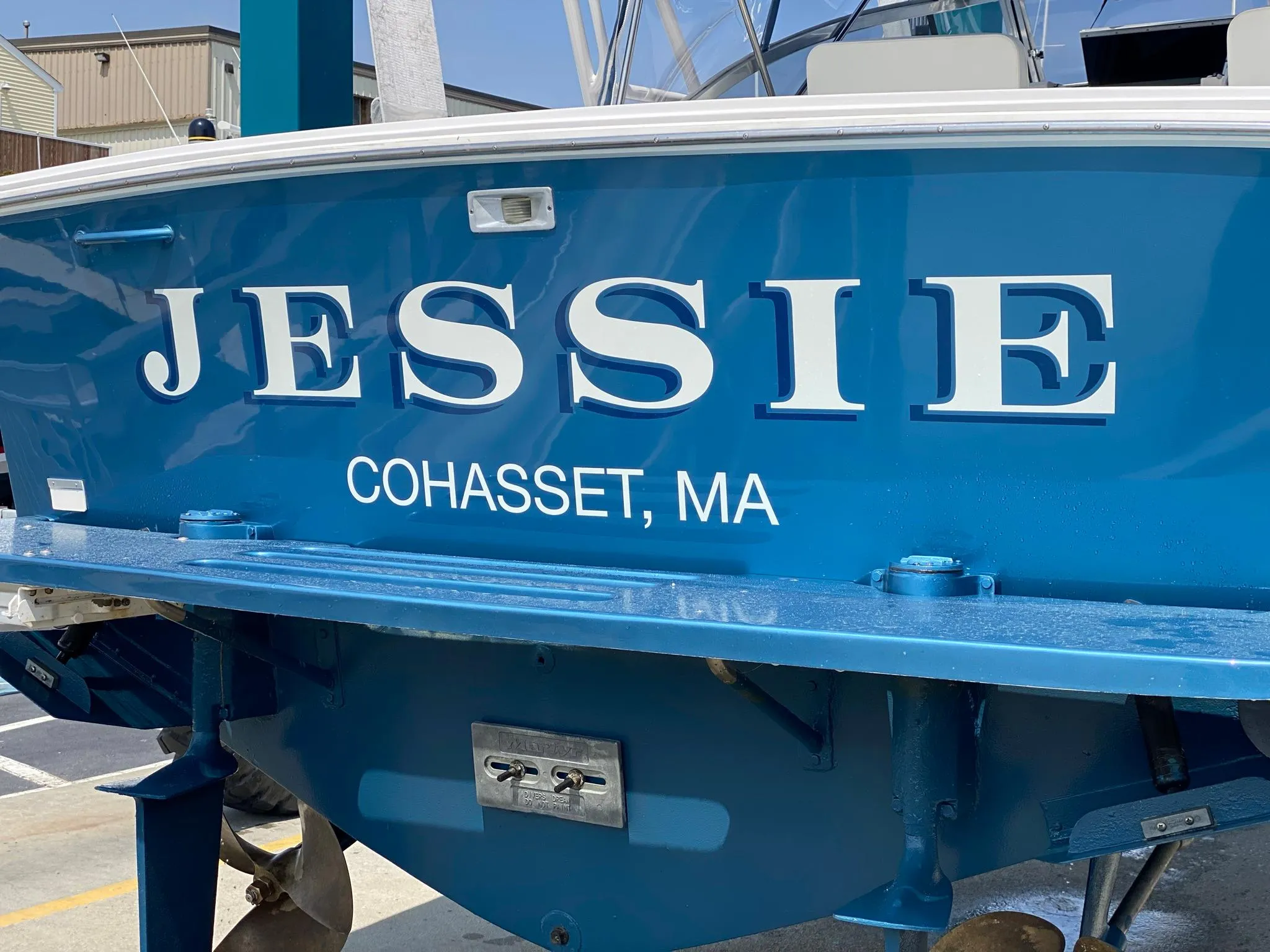 Blue 1995 Blackfin 29-2 Combi boat named "Jessie" in Cohasset, MA.