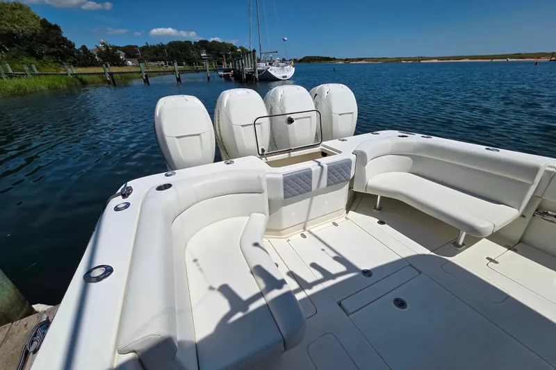 Impatient Yacht Photos Pics 2016 SeaVee 390Z boat with spacious seating and four powerful outboard engines.