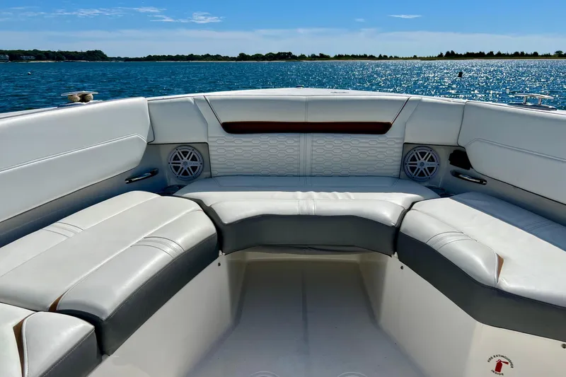 Ivernia Yacht Photos Pics 2020 Tiara Yachts 43 LS boat interior with luxurious seating and scenic water view.