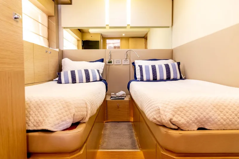  Yacht Photos Pics Twin bed cabin interior of 2013 Ferretti Yachts 720.