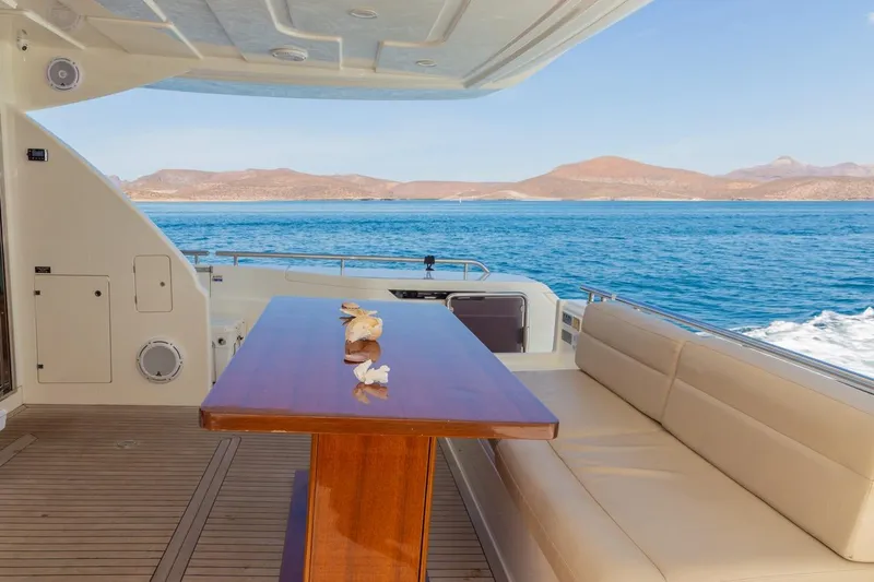  Yacht Photos Pics Luxury deck of 2013 Ferretti Yachts 720 with ocean view and seating area.