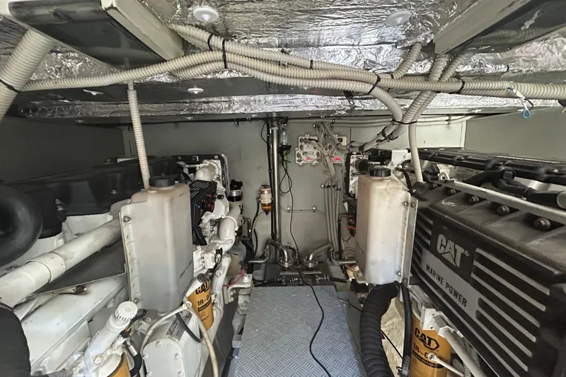  Yacht Photos Pics Engine room of a 2004 Aicon 56 yacht with CAT marine power systems.