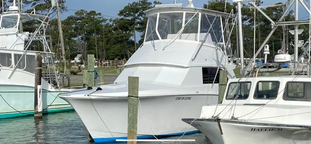 Cost Of Living Yacht Photos Pics 1985 Bertram 38 Convertible yacht docked at marina.