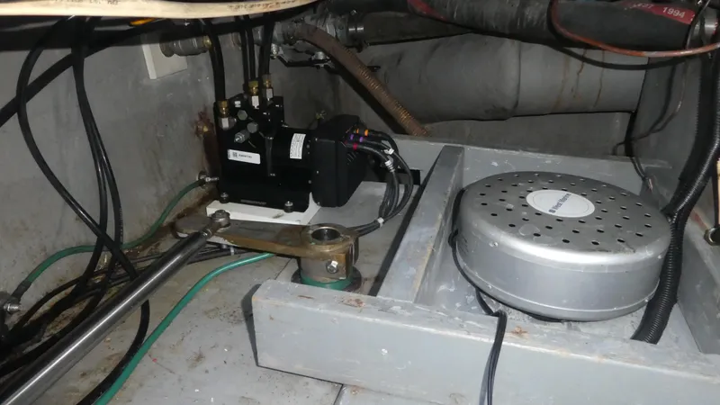  Yacht Photos Pics 1995 Riviera Convertible engine compartment with mechanical components and wiring.