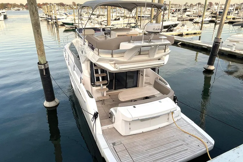  Yacht Photos Pics 2024 Sessa Marine F42 Flybridge yacht docked in marina.