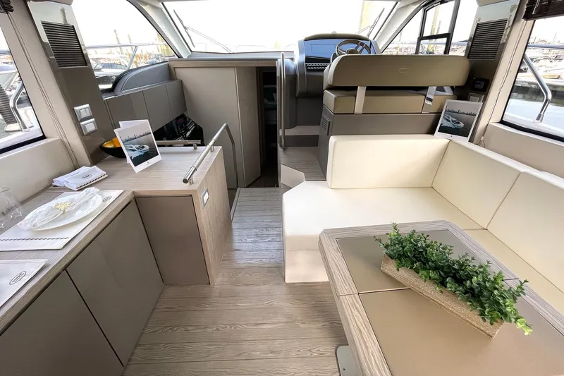  Yacht Photos Pics Luxurious interior of 2024 Sessa Marine F42 Flybridge yacht with modern furnishings.
