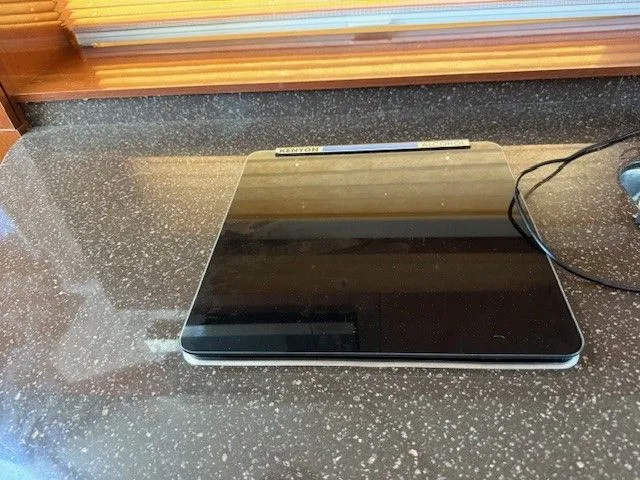 Bella Vida Yacht Photos Pics Digital scale on a countertop inside a 2014 Sea Ray 310 Sundancer boat.