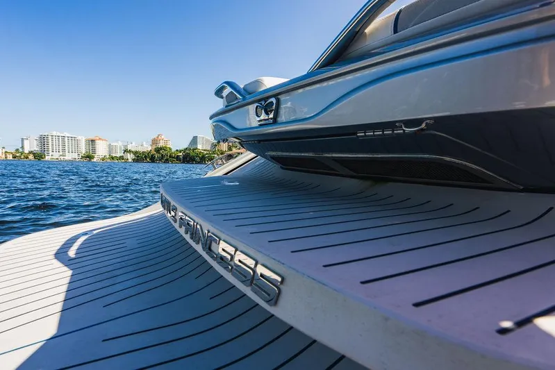 Little Princess Yacht Photos Pics Luxury Princess R35 yacht on water, showcasing sleek design and modern features, 2020 model.