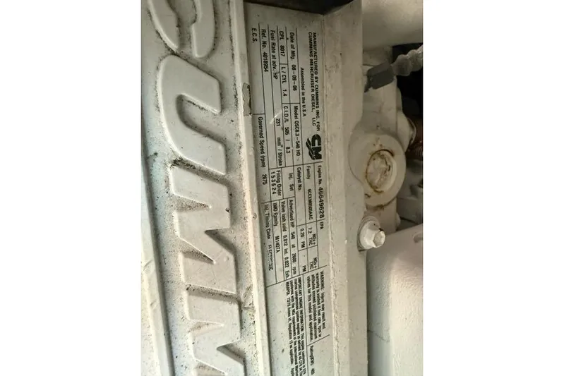  Yacht Photos Pics Engine specifications plate on a 2007 Sea Ray 48 Sundancer yacht.