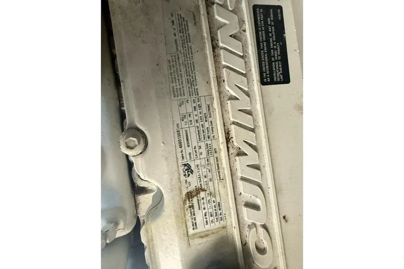  Yacht Photos Pics Close-up of Cummins engine label on 2007 Sea Ray 48 Sundancer yacht.