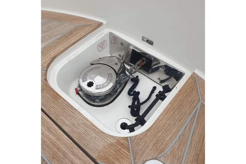 Point Break Yacht Photos Pics Anchor winch system on 2021 Bluegame BG 42 yacht deck.