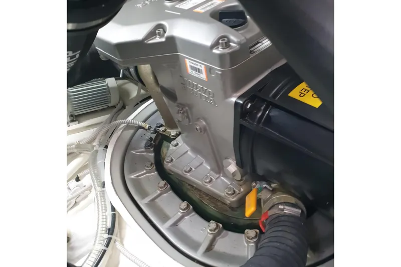 Point Break Yacht Photos Pics Engine compartment of a 2021 Bluegame BG 42 yacht, showcasing mechanical components.