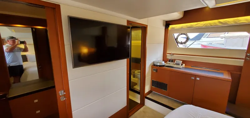 " La Bella Vita" Yacht Photos Pics Luxurious interior of 2017 Prestige 560 Flybridge yacht with modern amenities.