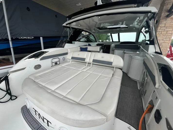 Yacht Photos Pics 2016 Cobalt A40 boat interior with white seating and modern amenities.
