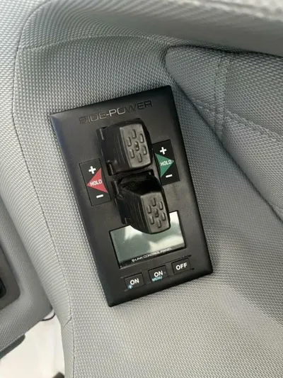  Yacht Photos Pics 2016 Cobalt A40 boat control panel with Side-Power thruster switches.