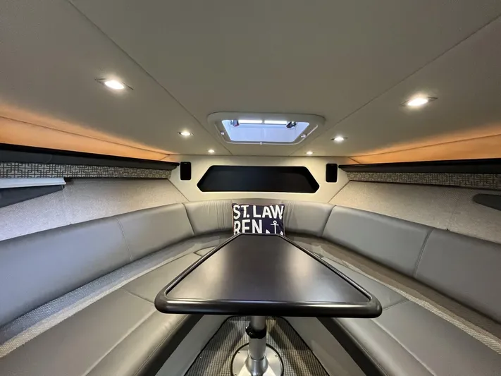  Yacht Photos Pics 2016 Cobalt A40 cabin interior with sleek seating and modern lighting.