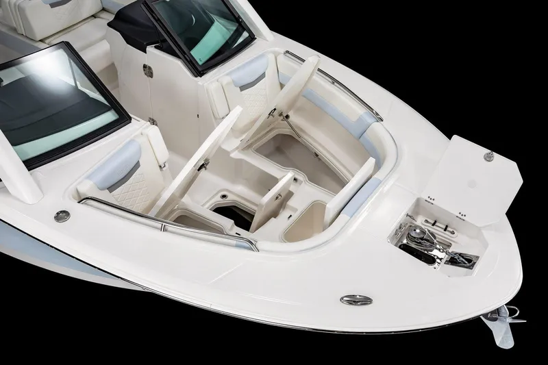 257-117 Yacht Photos Pics Manufacturer Provided Image: 2025 Robalo R257 Dual Console boat interior with seating and storage compartments.