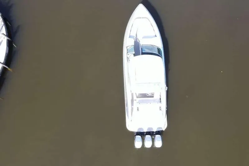  Yacht Photos Pics Aerial view of 2022 Formula 350 Crossover Bowrider OB on water.