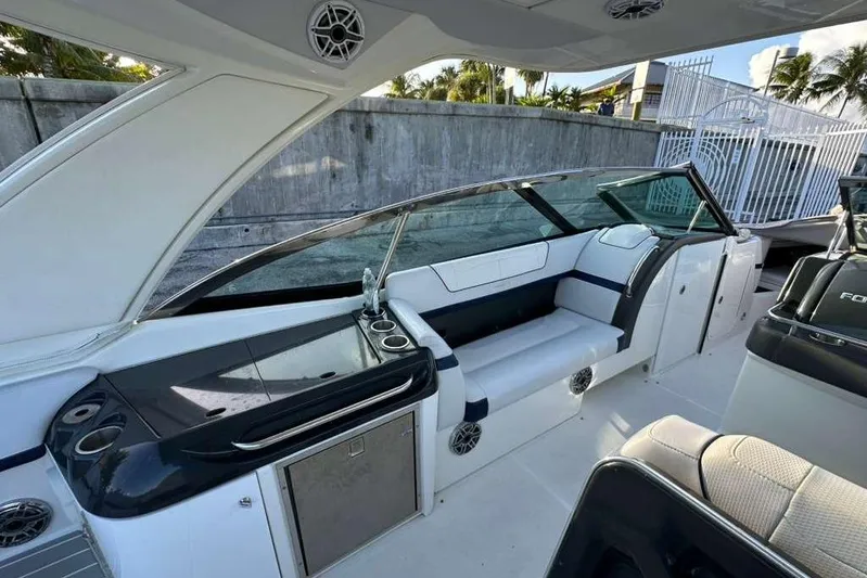  Yacht Photos Pics 2022 Formula 350 Crossover Bowrider OB interior with sleek seating and modern design.