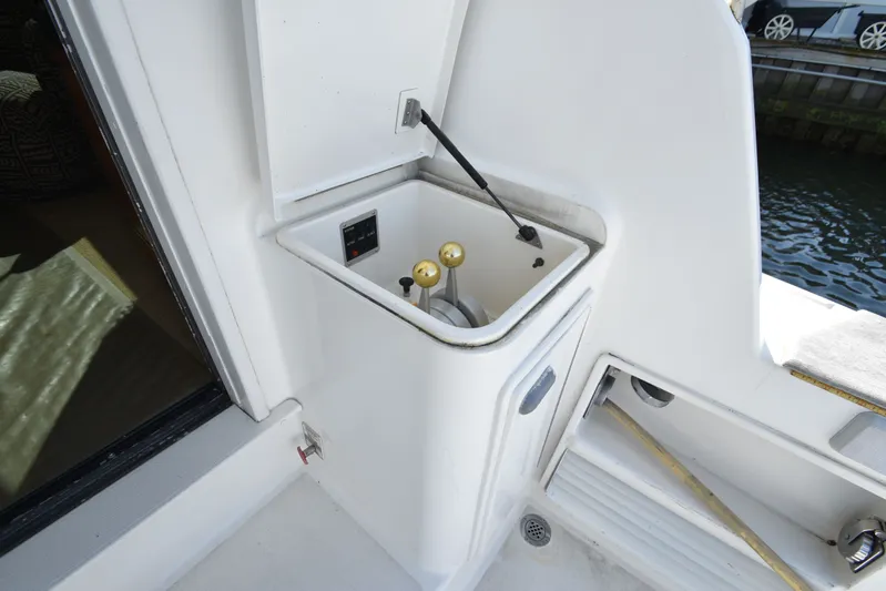 Whaler Yacht Photos Pics Control console of the 1997 Ocean 48 Convertible yacht.