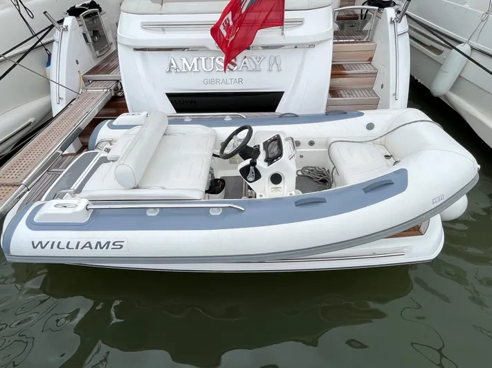 Amussay Yacht Photos Pics A 2020 Princess F62 yacht with a Williams tender docked in Gibraltar.